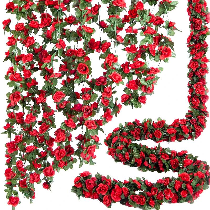Artificial Rose Vine 16 Head Flowers Length 220cm False Green Plant Flower Vine Family Wedding Party Arch Decoration Flower Vine