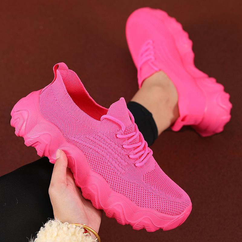 Foreign trade large size sports shoes women's shoes single shoes summer new thick-soled solid color lace-up fly-woven one-pedal dad shoes