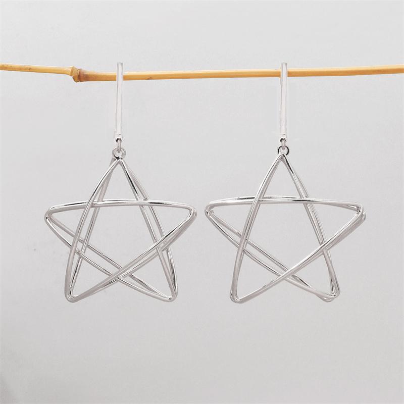 

New Trend Copper Color Stars Pendants Hanging Earrings for Women Hollow Geometry Double-layers Star Shape Dangle Earrings