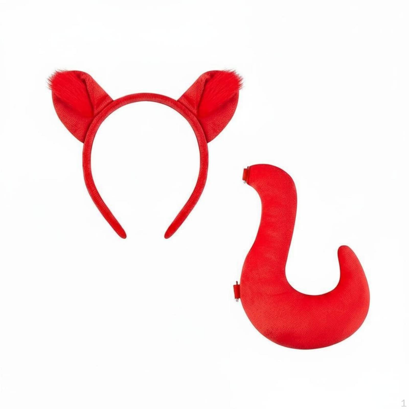 Ears Headband and Tail Set Cute Design Soft Costume Furry Animal for Kids, Red Fox W Tail