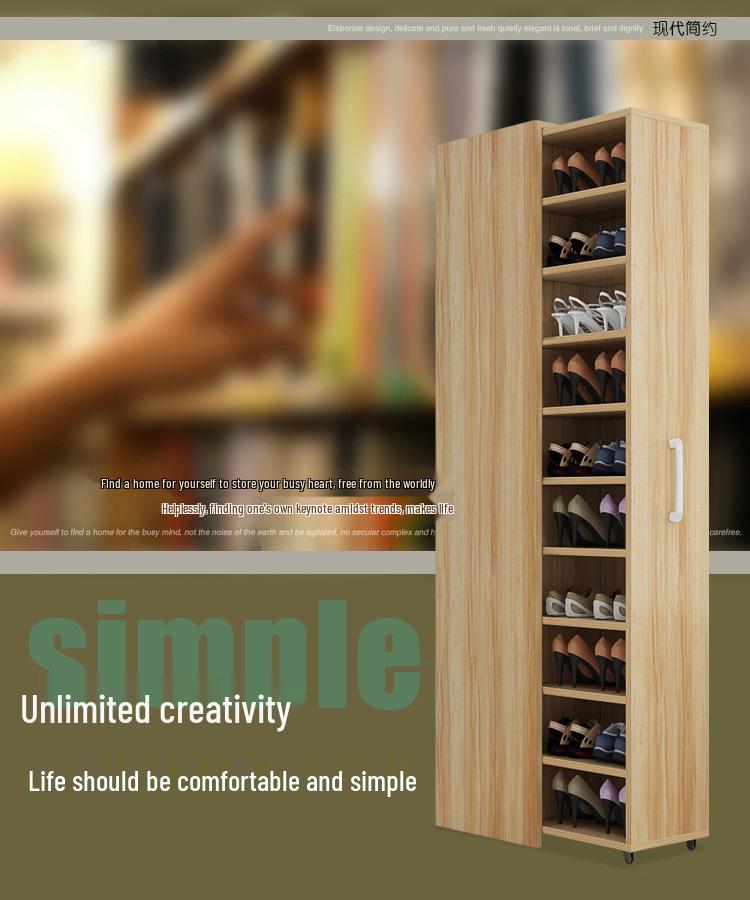 Wheeled Sliding Shoe Cabinet with Storage Drawer, Dustproof Side-Pull Rack, for Narrow Entrances