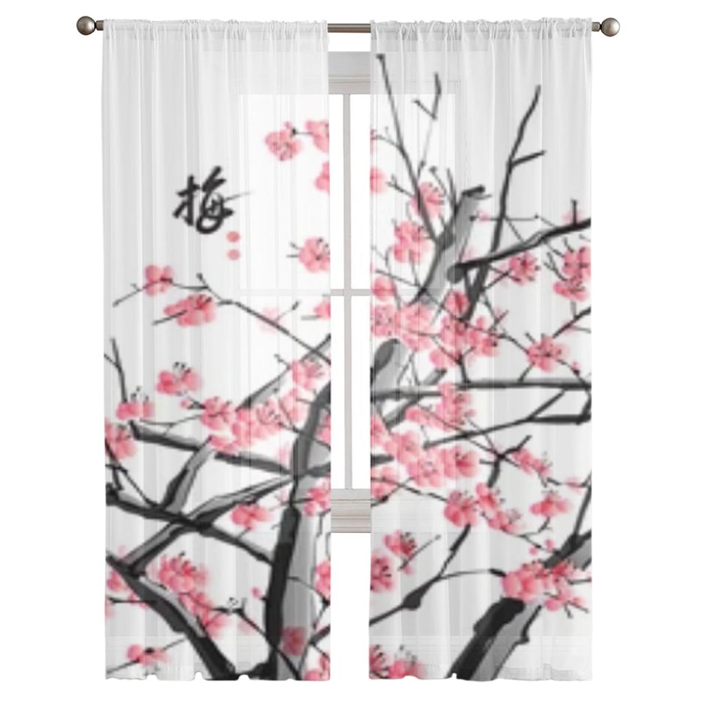 Plum Blossom Sheer Window Curtains For Living Room Bedroom Modern Voile Tulle Curtains Fabric Drapes For Kitchen