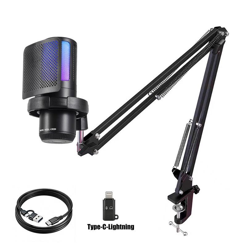 MS15 RGB Condenser USB Gaming Microphone with Pop Filter for Live Streaming