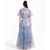 Summer Holiday Vacation Flower Print Long Maxi Dress Bohemian O-neck Short Sleeve High Waisted Chiffon Party Dresses Casual Robe