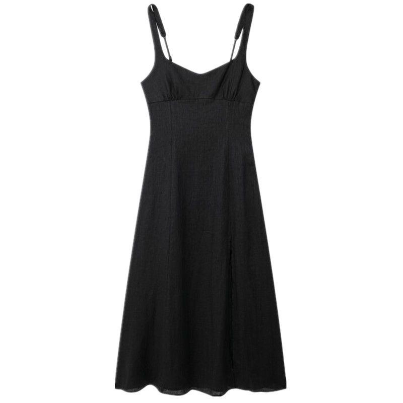 

Fashion Style 2024 Summer New Arrival Women s Clothing Slim Looking Pure Linen Shoulder Strap Long Dress 3314354 800 Black L