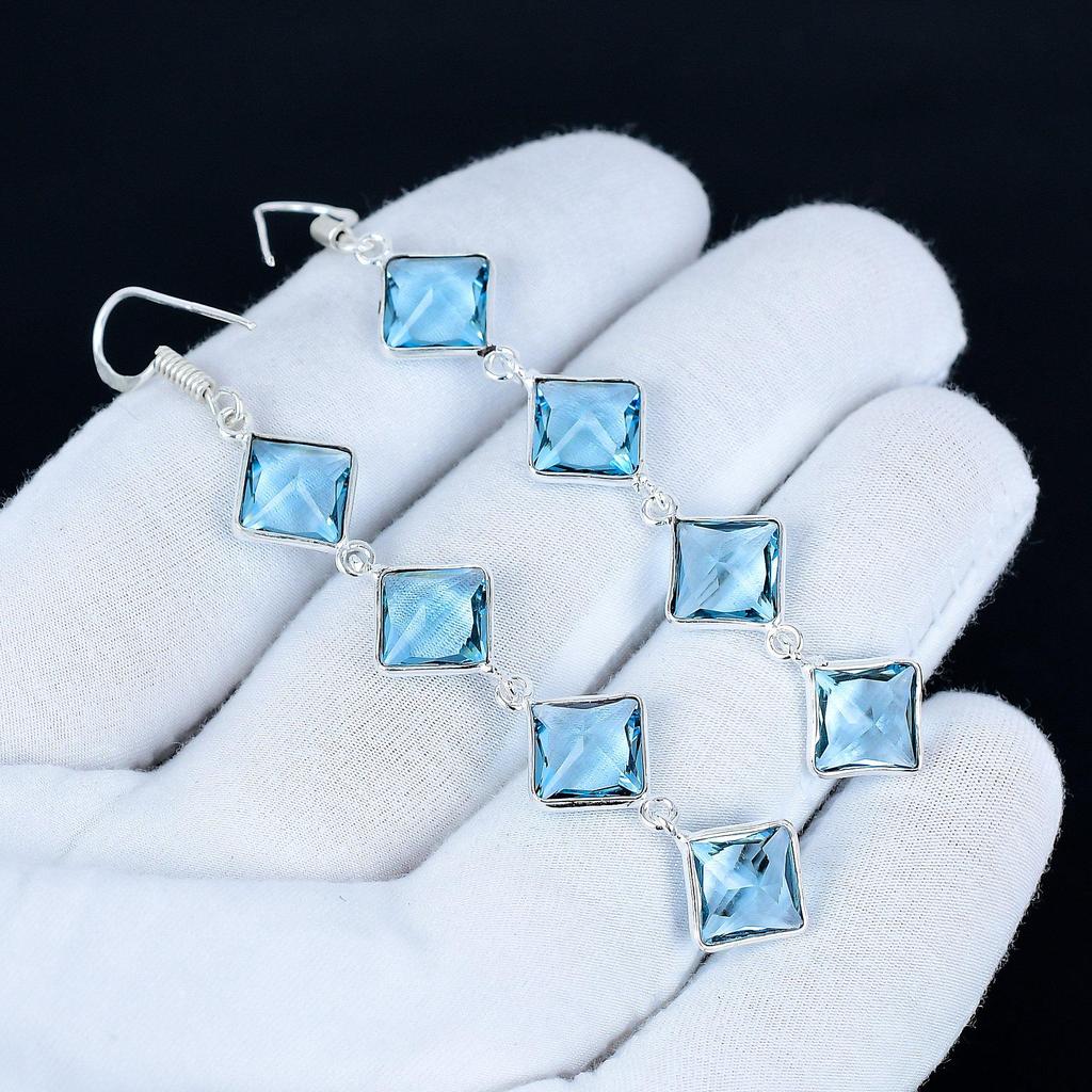 Aquamarine Gemstone Earrings, 925 Sterling Silver Earrings, Handmade Silver Earrings For Gift, Aquamarine Dangle Earrings Birthday Gift