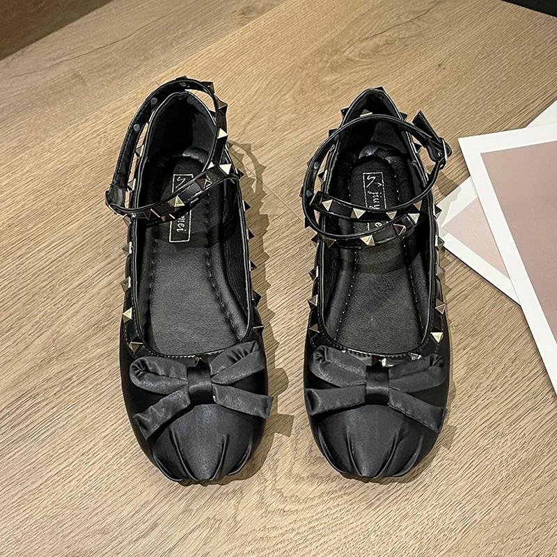 

Весенние Новые Балетки Женские Круглый Носок Мелкий Вырез С Пряжкой-Бабочкой Мягкая Подошва Нескользящие Одинарные Туфли 40 чёрный