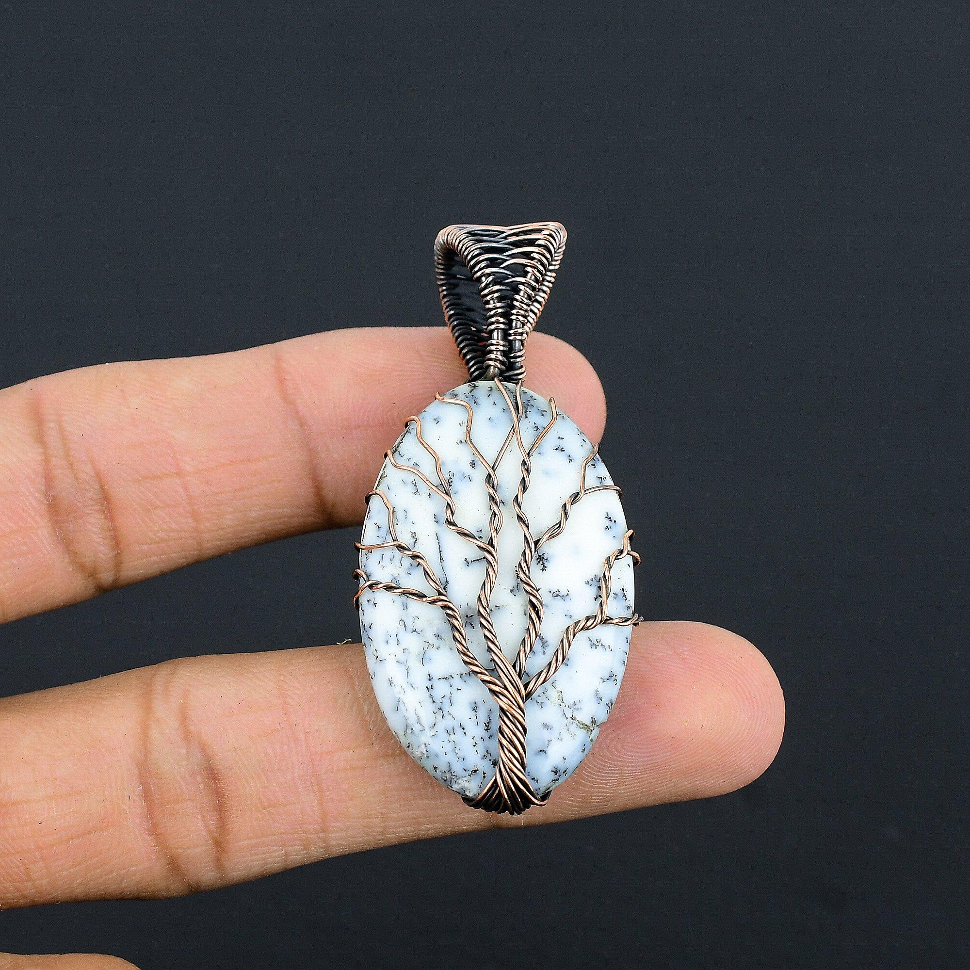 

Tree Of Life Dendrite Opal Pendant Gemstone Jewelry, 999 Copper Wire Wrapped Pendant, Handmade Jewelry Birthstone Pendant, Gift For Him 2.55 Inches