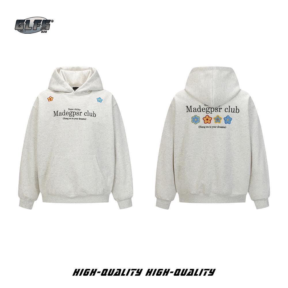 

GLFS Trendy Hip Hop Floral Embroidered Hoodie for Couples - Four Seasons Wear L світло-сірий колір