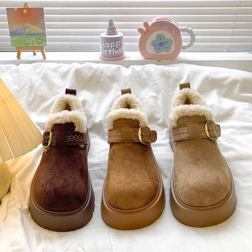 Leather love retro thick-soled velvet snow boots women's new autumn and winter warm versatile cotton shoes