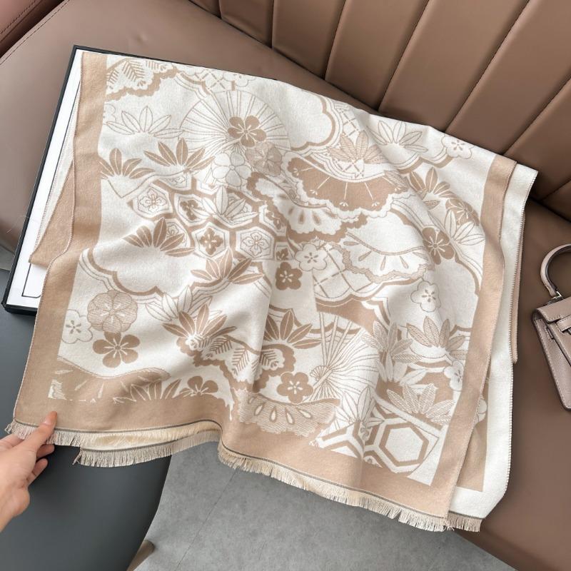 

Ancient auspicious pattern imitation cashmere scarf winter simple and elegant medium and long thickened warm shawl scarf couple 180x65cm хаки