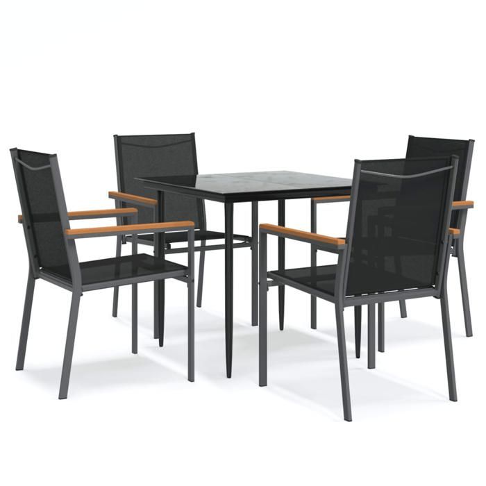 VidaXL Ensemble à manger de jardin 5 pcs noir textilène et acier, ensemble à manger, ensemble à manger d'extérieur, ensemble 3187034