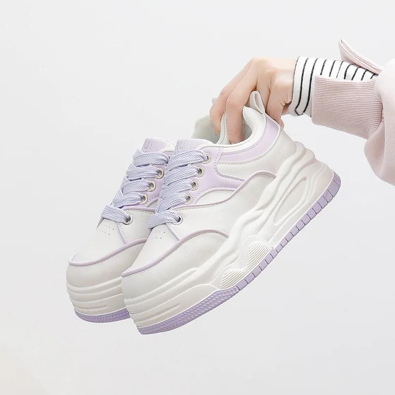 

Fashion Women s Sneakers Spring Autumn Lace Up Anti Slip Comfortable Height Increasing Casual Shoes Students Korean White Shoes 35 фиолетовый