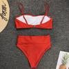 2 Piece Heart Print Bandage Swimsuit Bikini Set Push Up Swimwear High Waisted Girls Bathing Suit