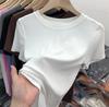 Letní tričko s krátkým rukávem Bílá trička Dámská Plus Size Slim Fit Vrchní oblečení s kulatým výstřihem Jednobarevné Měkké Pohodlné Tričko Tenké