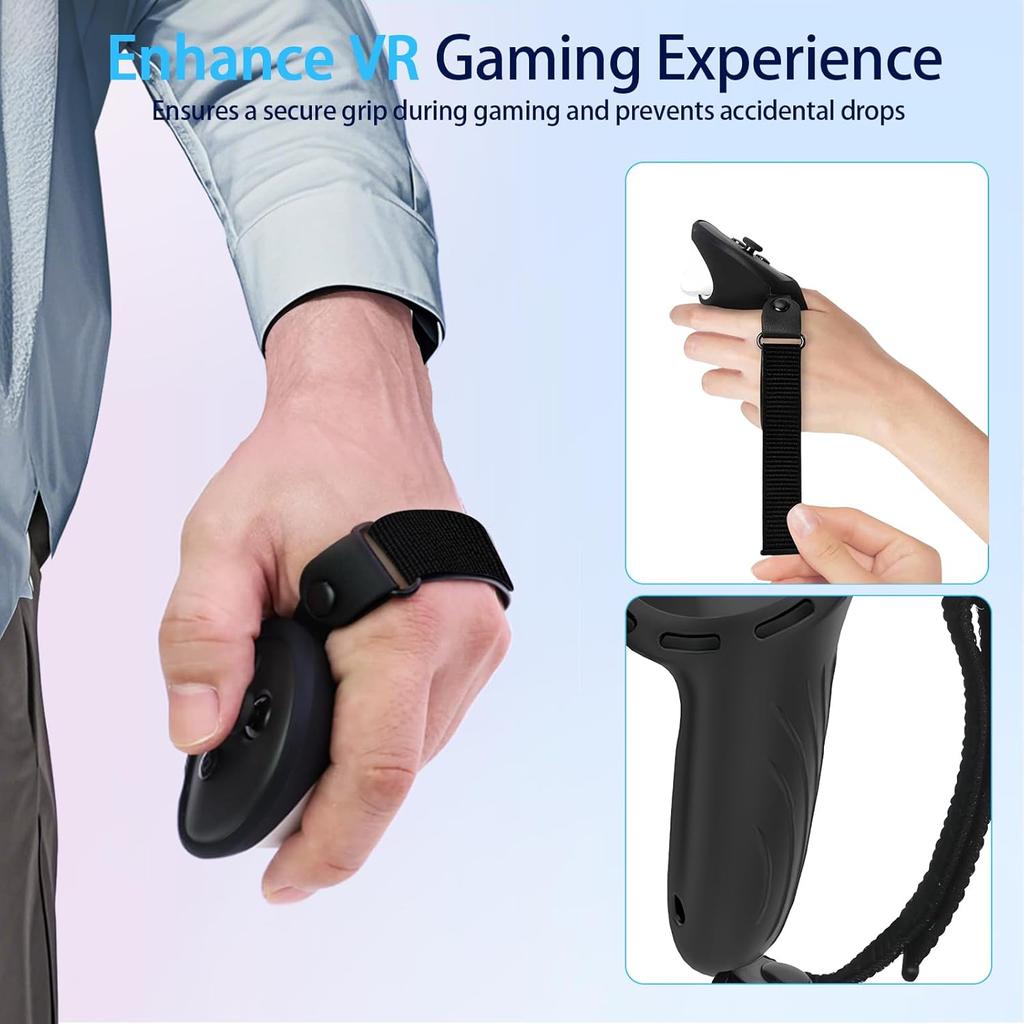 Six-piece set Black For Quest3S Silicone VR accessories Anti-drop protective cover Handle cover
