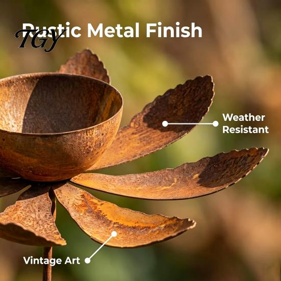 Metal Garden Bird Bath Rustic Feeder with Stake, Iron Stake Water Easy Assembly Outdoor Bowl, Weather-Resistant Drinking Station for Yard Patio Decor