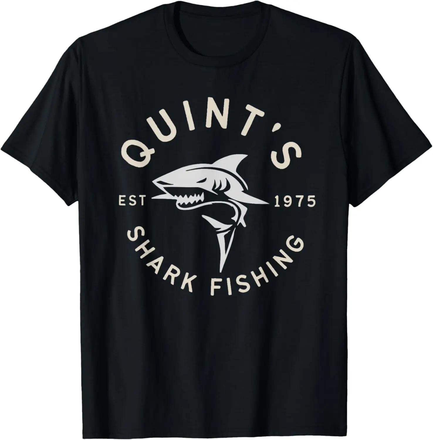 Quint s Shark Fishing 1975 Vintage Retro Graphic Tee Short Sleeve Crew Neck T-Shirt S чёрный