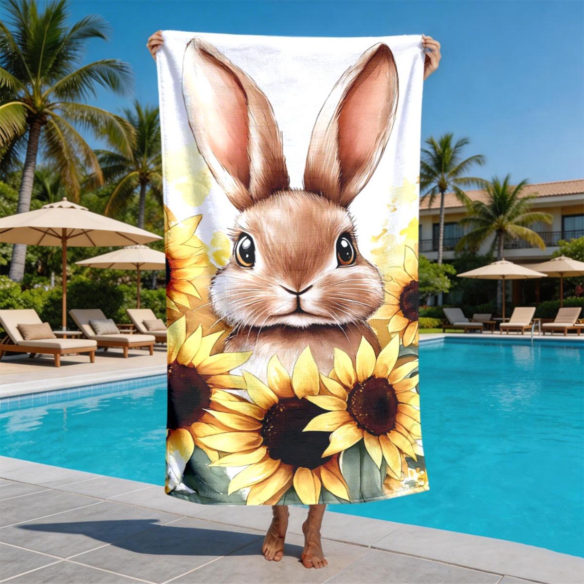 

Spring Day Rabbit Sunflower polyester microfiber beach towel is highly absorbent, suitable for swimming and beach outings W30*H60(CM)