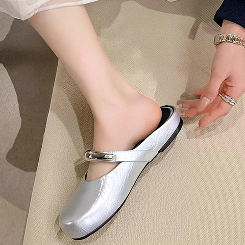 Fashion New Round Toe Metal Decoration Designer Brand Sandals Women Fashion Shallow Wedges Sandals Simple Comfort Non-slip Casual Shoes