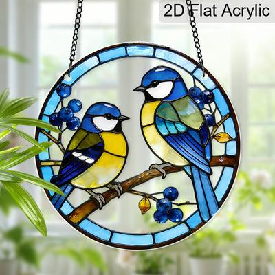 Acrylic Two Birds Suncatcher Stained Glass Effect Window Hanging Ornament Bird Themed Gift for Home