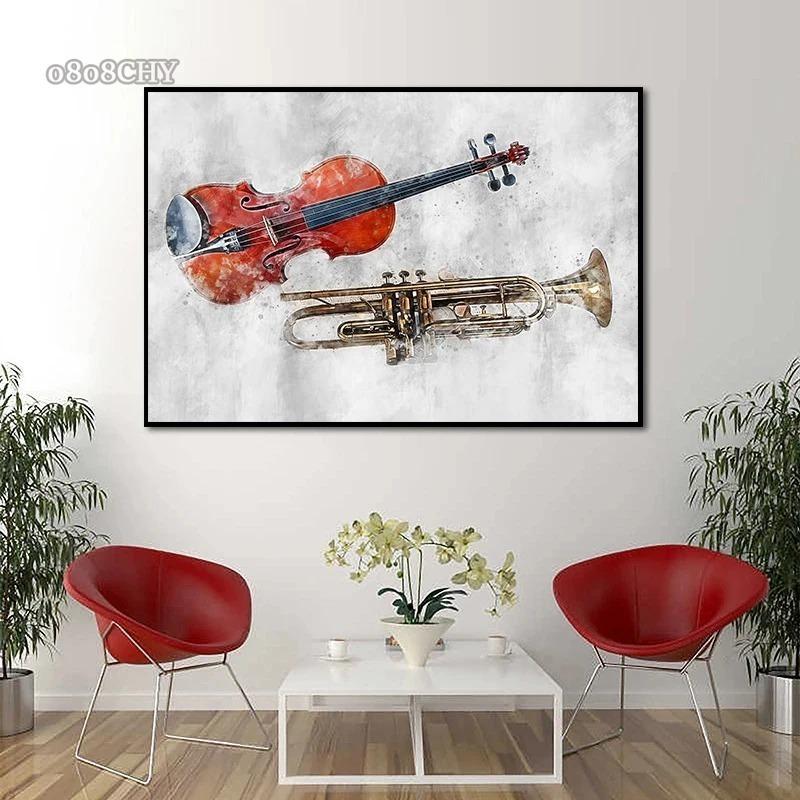 Watercolor Art Music Instrument Posters Saxophone Violin Cello Guitar Piano Canvas Print Paintings Caudros Wall Art Home Decor