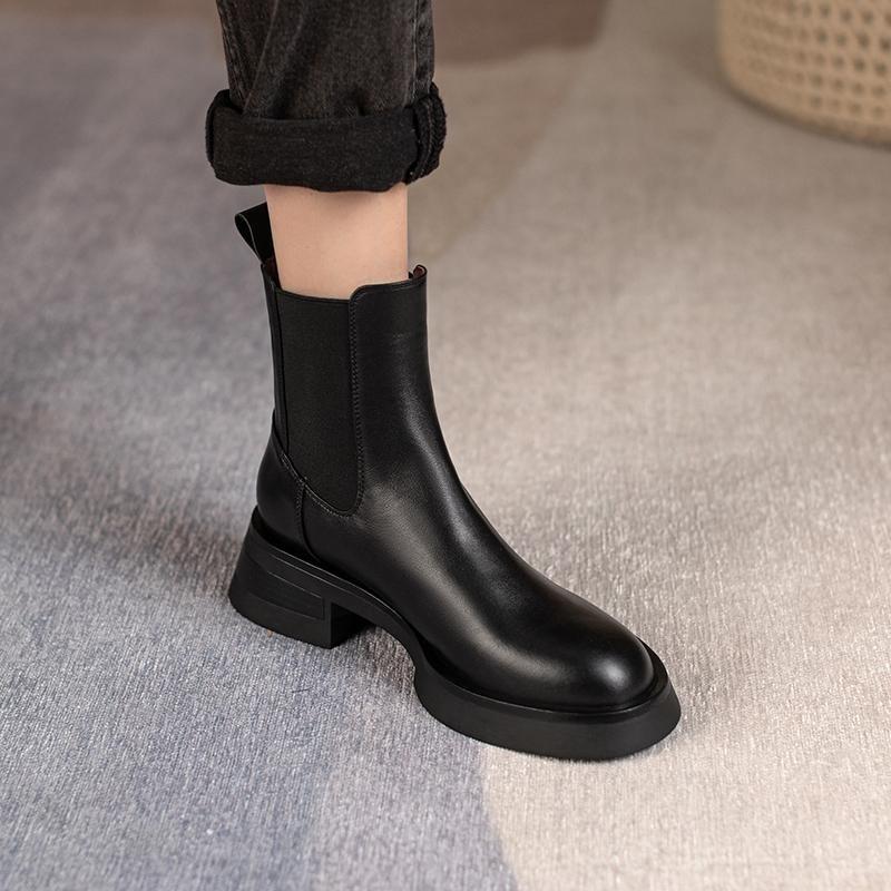 Damen Frühling Herbst Stiefeletten Naturleder Rindsleder Obermaterial Vollleder Chelsea Boots Britischer Stil Kurze Stiefel