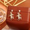 Exquisite Unicorn & Zodiac Horse Diamond Stud Earrings: High-End Chinese Style with Silver Needle