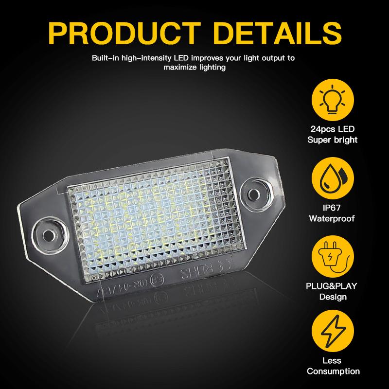 2pcs For 2000 2001 2002 2003 2004 2005 2006-2007 Ford Mondeo MK3 B4Y LED License Number Plate Light White Canbus