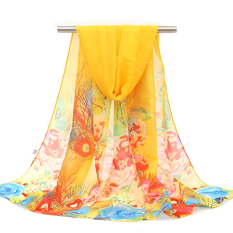 2026 Silk Chiffon Women's Scarf: Korean Style, Versatile, Long, and Thin for Spring, Autumn, Beach, or Winter Decoration
