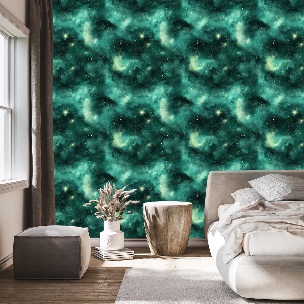 Watercolor Galaxy Sea and Mint Wallpaper for Living Room and Bedroom 50x1000