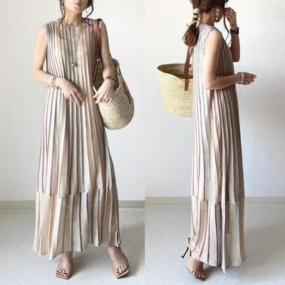 Summer 2024 Striped Sleeveless Jacquard Knit Dress