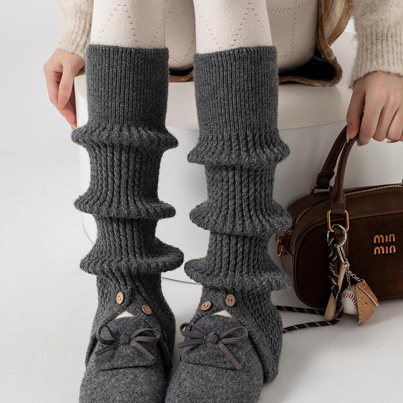 Boots Still Cotton Socks Cover Thickened Warm Calf Socks Button Split Fork Knitted Retro Milk White Wool Leg Cover