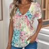 Women's V-neck T-shirt Summer Outdoor Fashion Short-sleeved Casual Top 3D Floral Pattern Women's Clothing