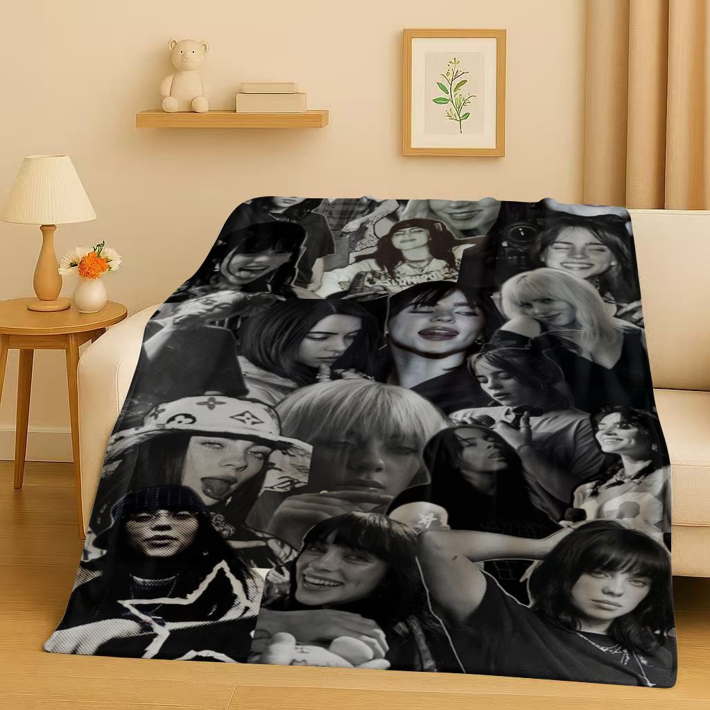 3D Billie Eilish Hit Me Hard and Soft Singer Flannel Blanket,Ultra Soft Warm Plush Throw for Home Bedroom Bed Sofa Cover Kids