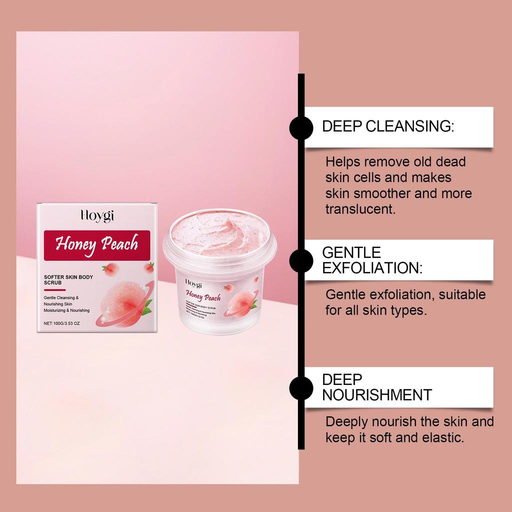Honey Peach Softer Skin Body Scrub Gentle Exfoliating Cleanser Brightening Deep Cleaning Moisturizing Shiny Smooth Body Scrub