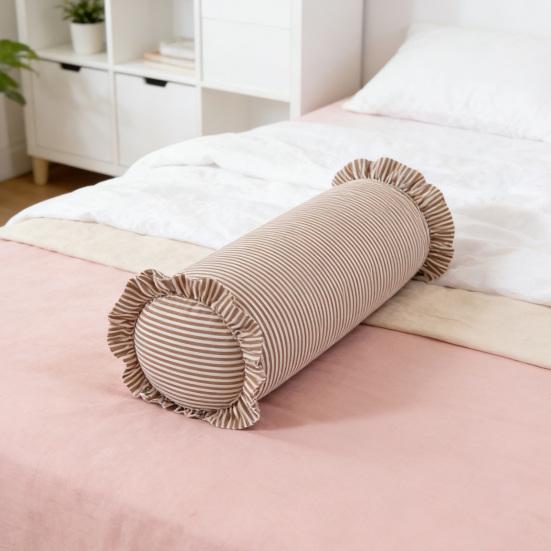 8" x 20" Striped Ruffle Bolster Decorative Pillow Long Cylinder Throw Pillow for Bed Couch Farmhouse Boho Home Decor