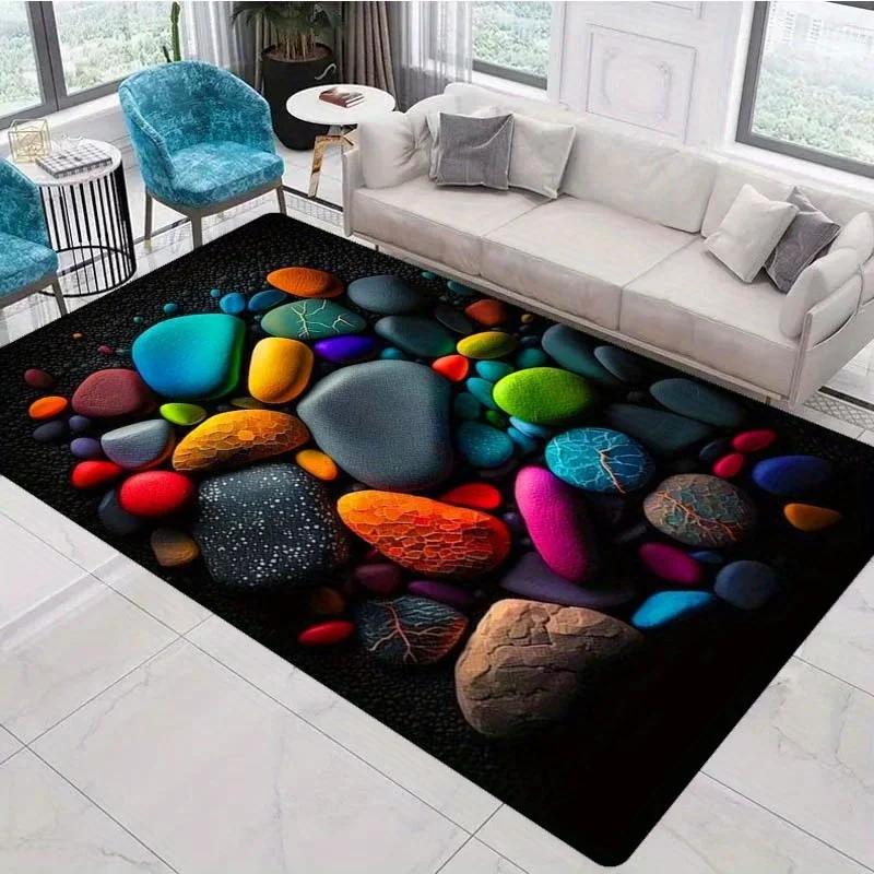 Colorful Pebble Print Rug Non Slip Floor Mat for Living Room, Bedroom Bathroom Unique Decorative Area Rug
