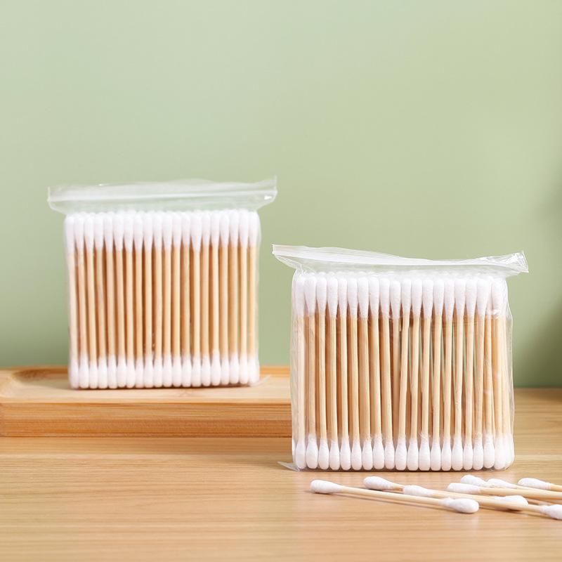 1000 PIEZAS Palillo de Madera de Bambú Doble Cabeza Bastoncillo de Algodón Multifuncional Tampon Desechable Bastoncillo Cuchara para Oídos Bastoncillo de Algodón Desmaquillante