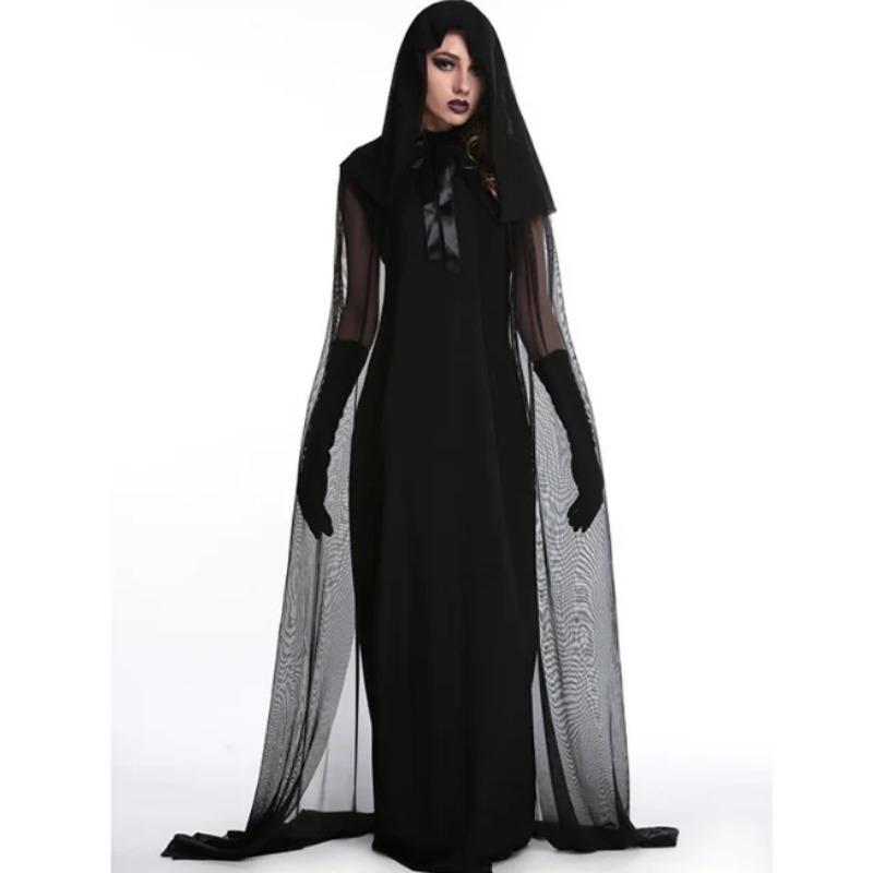 Women Vampire Day Of The Dead Witch Gothic Bride Scary Costumes Halloween Dresses Carnival Party Horror Devil Spooky Fancy Cloak