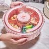 Dry Fruit Plate Rotating Snack Tray with Lid Handle 6-Compartment Divided Serving Platter Indoor Outdoor Dishwasher Safe Snack Server