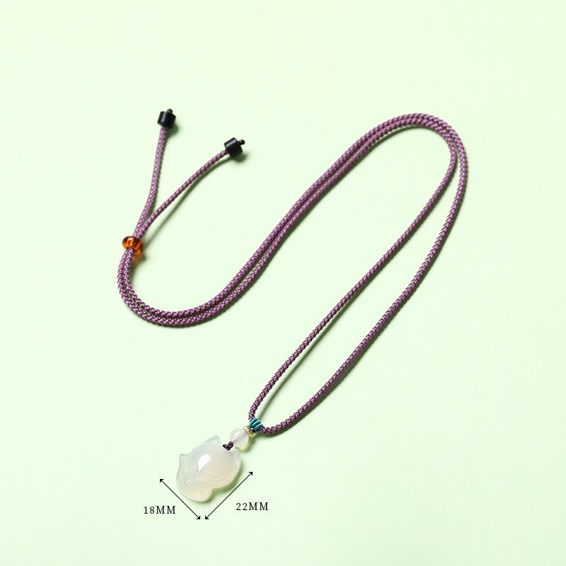 Elegant Natural White Agate Pendant Necklace with Wire Wrap, Fine Cord, Hanfu Inspired, New Chinese Style