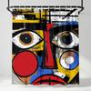 Rideau de douche visage abstrait graffiti, Décor de salle de bain esthétique cubisme moderne Picasso, Rideau de salle de bain portrait pop art coloré