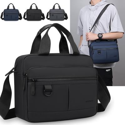 Men's Anti-Theft Business Shoulder Bag - Durable Office Briefcase with Multiple Zipper Pockets