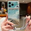 Mountain Road Print Leather Lanyard Case For iPhone 18 Pro Max 17 16 15 14 13 Pro Max Luxury Hybrid TPU+PU Anti-skid Soft Phone Cover