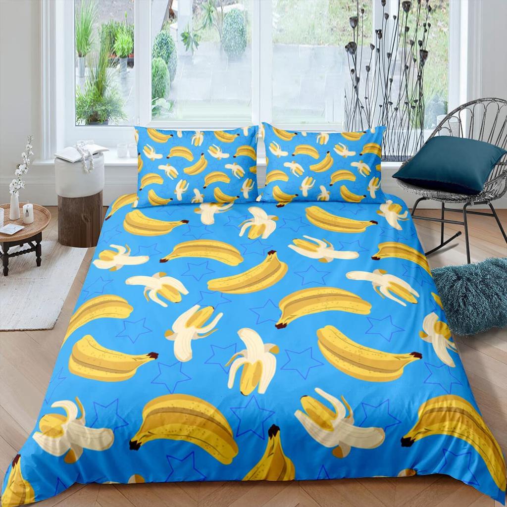 Poszwa na kołdrę Banana Down Tropicalny zestaw pościeli Poszwa na kołdrę z nadrukiem owoców Miękki trzyczęściowy zestaw