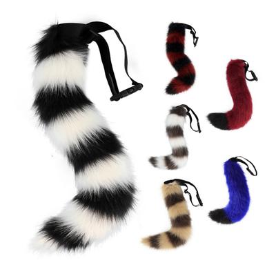 Cosplay Falešný Fox Tail Měkký Fuzzy Plyš Pruhovaný Kontrastní Barva Nastavitelný Obvod pasu Elastická kapela Performance Club Dance Umělý ocas