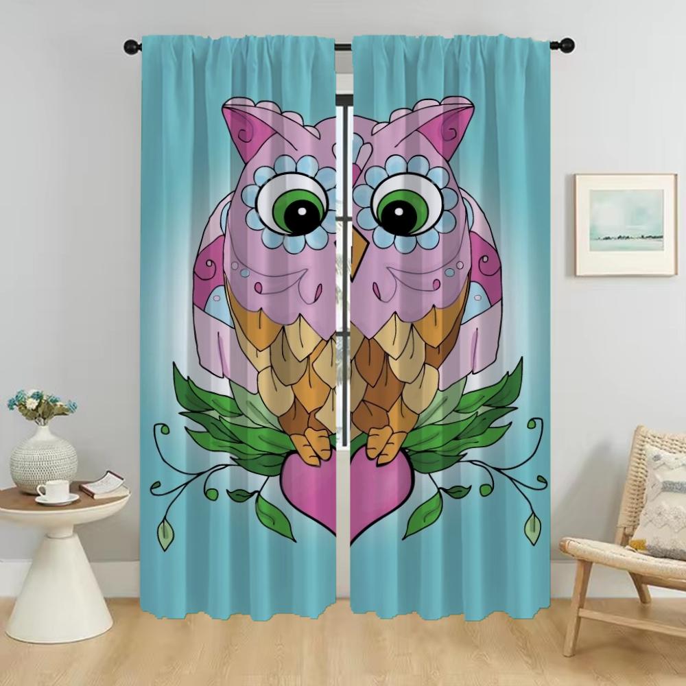 Cartoon Owl Tulle for Bedroom Living Room Curtain Elegant Room Curtains 2 Pieces Home Interior Curtains Halloween Decoration