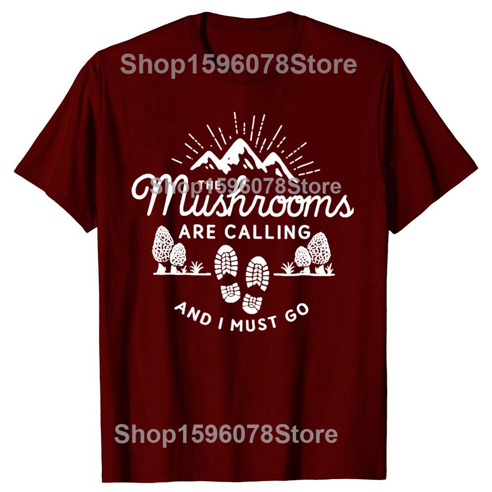 Mushrooms Are Calling and I Must Go Mushroom Hunting Vintage Gift Active T-Shirt Summer Tops Mens White Mushrooms T Shirts