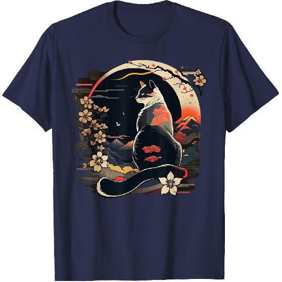 Kawaii Cat Anime Japanese Retro Men Funny Cat T-Shirt